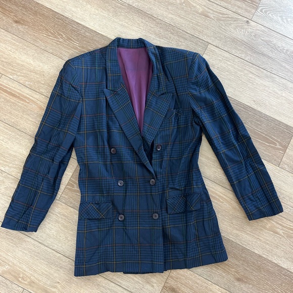 Vintage david N. navy patterned blazer size 12 - Picture 3 of 7